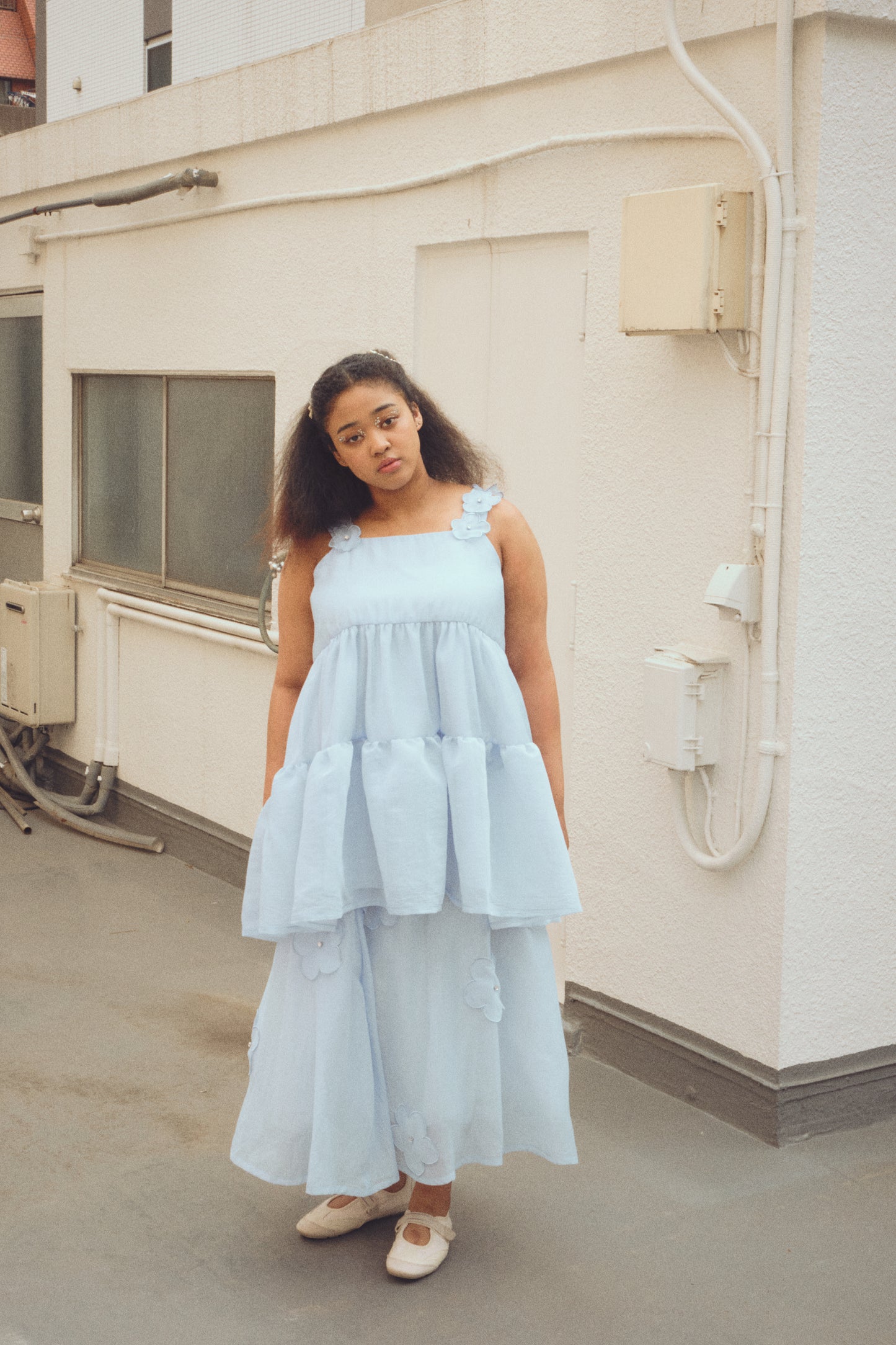 【ESPRIT】flower organdie tiered one-piece（フラワーオーガンジーティアードワンピース）